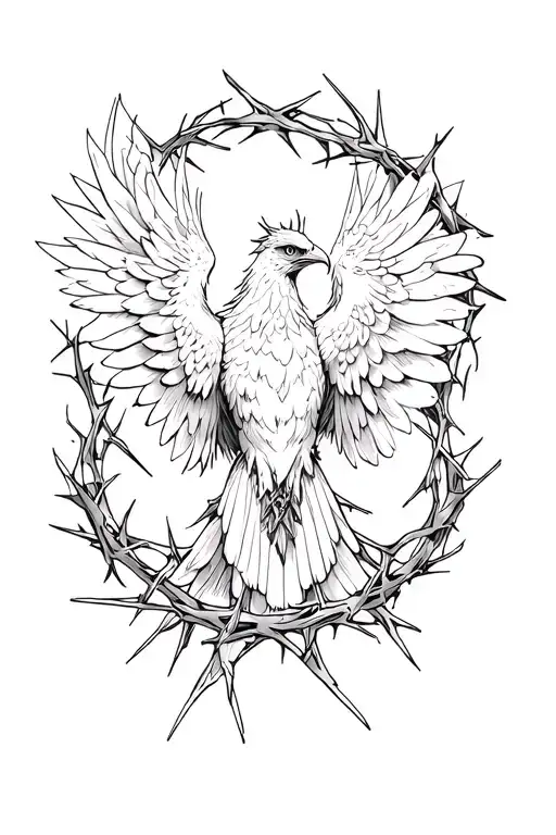 Phoenix With Crown Of Thorns Around It