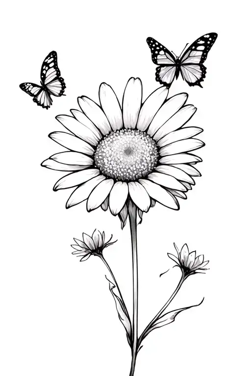 Daisy And Butterflies Pusteblume