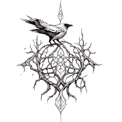 Crow Yggdrasil Algiz Rune