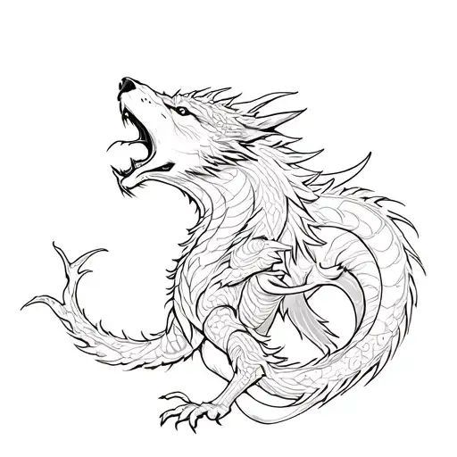 Combination Of Dragon And Wolf Howling