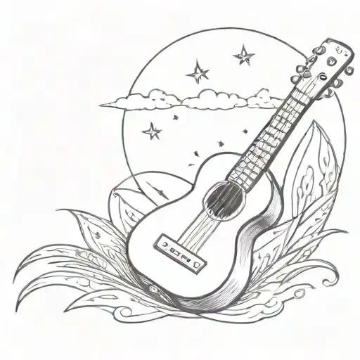 A Fine Line Ukulele With A Hammock On It And A Shooting Star Going Over The Top