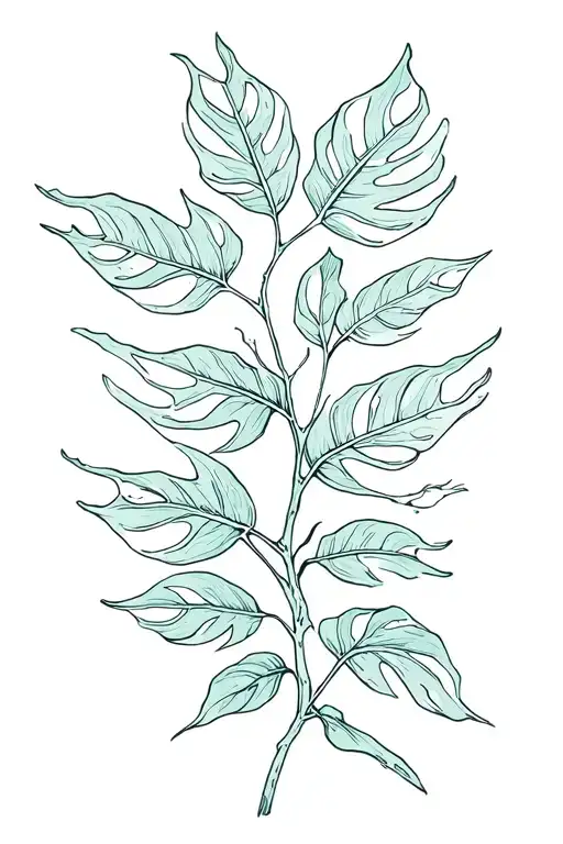 Fline Line Branch Tattoo With Monstera Leaves Growing Up