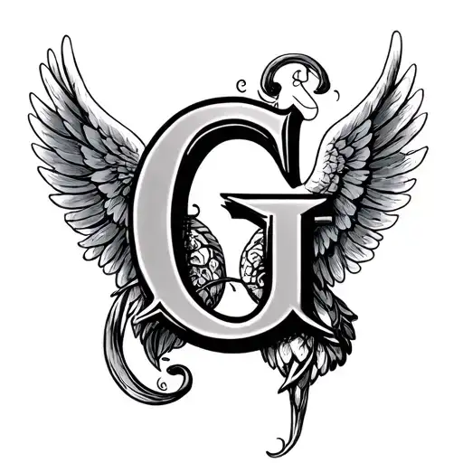 Letter G With Angel Wings And Aries Symbol