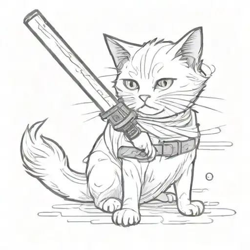 Japanese Cat Black With Tattoos Lightsaber