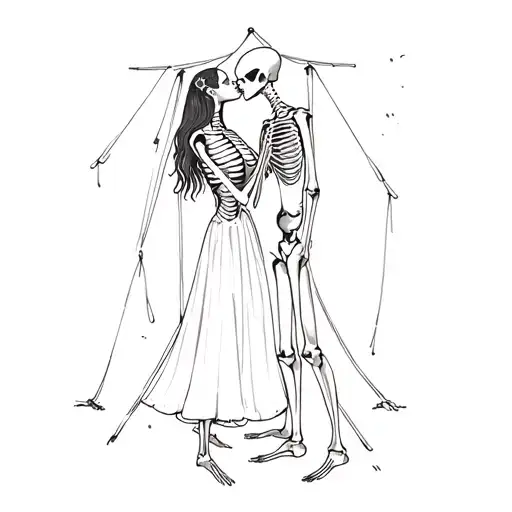 A Couple Kissing Under A Tent Skeletons