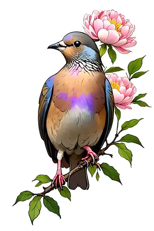 Mourning Dove On Peony Branch