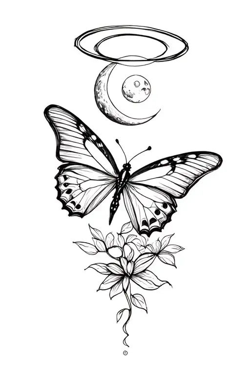 Butterfly With Halo Flying Up To The Moon