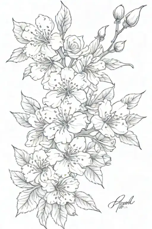 Flowers Leafs Cherry Blossom Tattoo Design