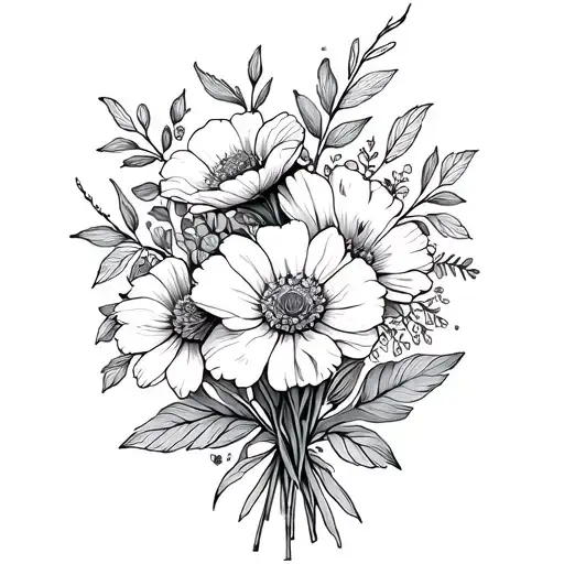 April And July Birth Flower Bouquet Fine Line