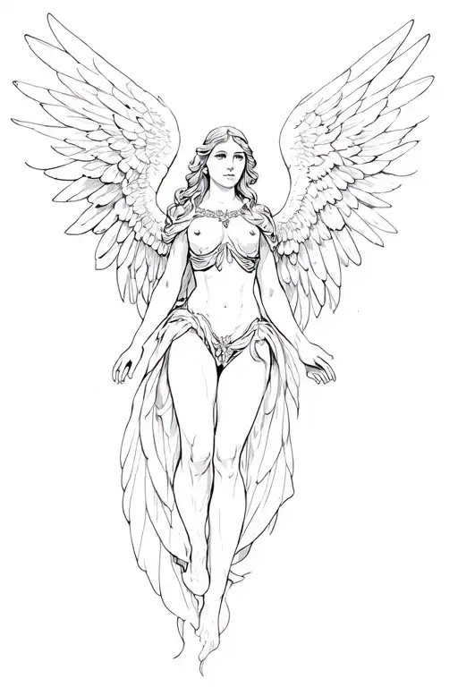 Simple Drawing On The Thigh Angel In The Style Of Graphics