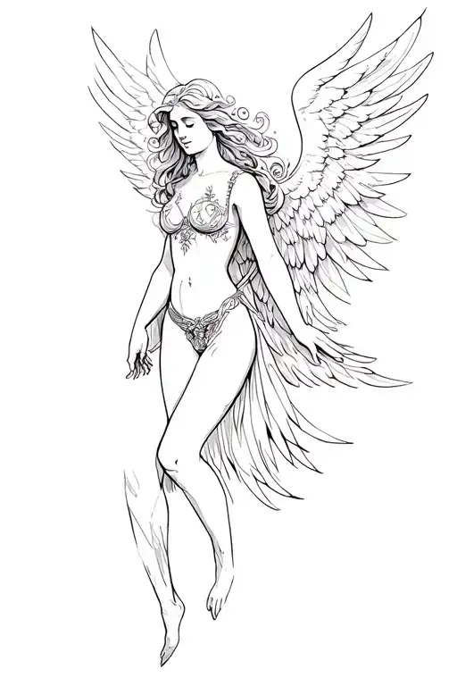 Simple Drawing On The Thigh Angel In The Style Of Graphics