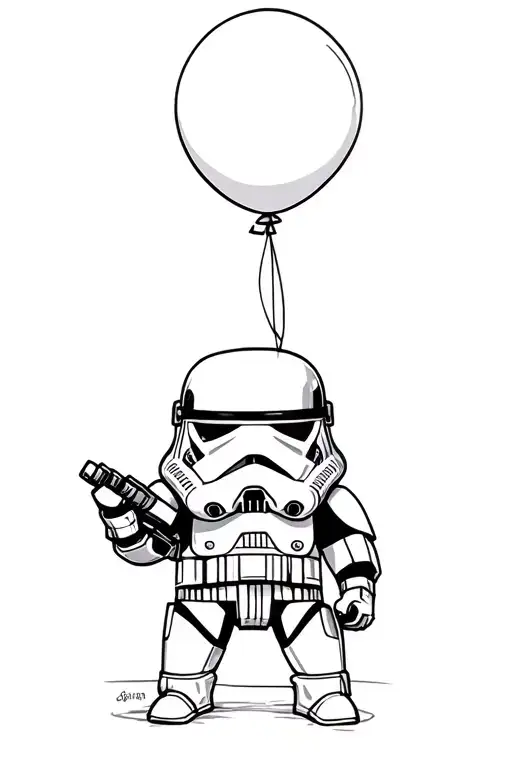 Chibi Stormtrooper Holding A Balloon Floating