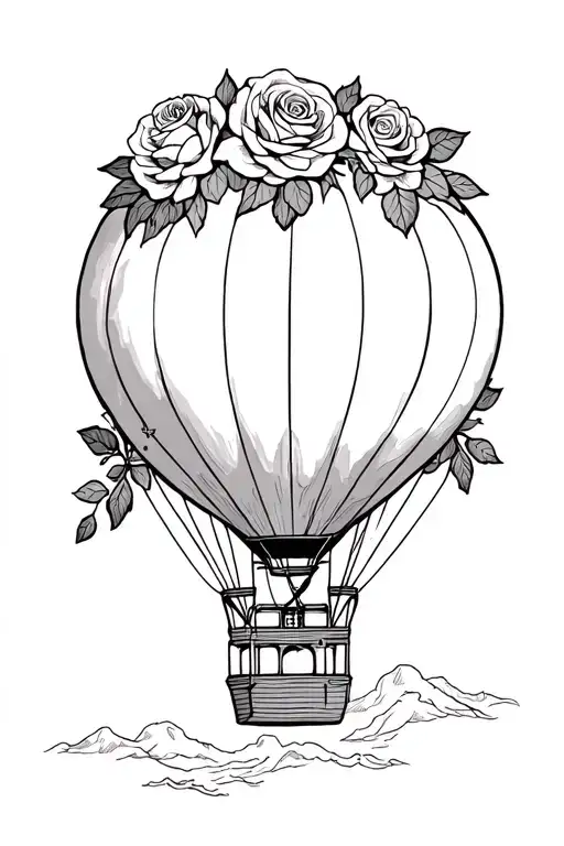 Hot Air Balloon Made With Roses Fine Line New Mexico Flag