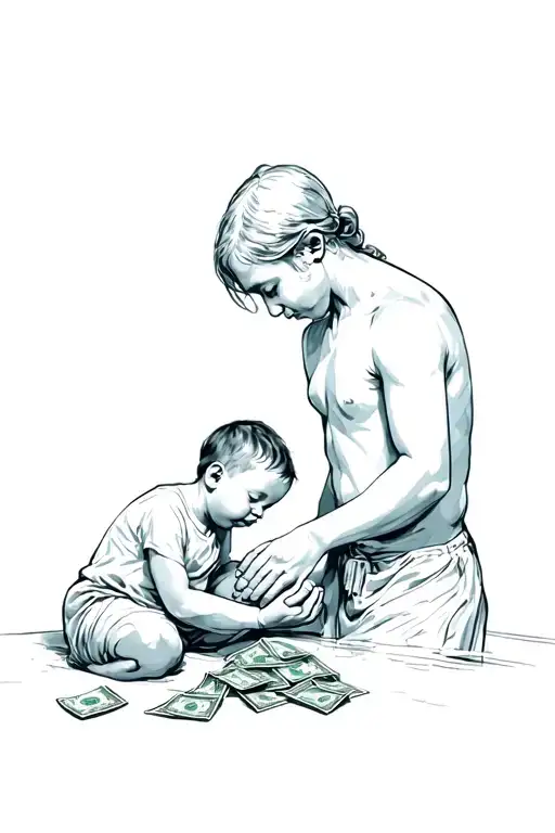 Child Being Brought Into The World & Man Dying With Money In Hands