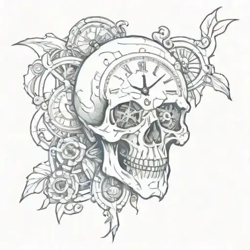 A Skull Holding A Clock