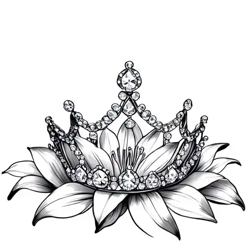 Delicate Queen Tiara With Diamonds On A Bed Of Lilies