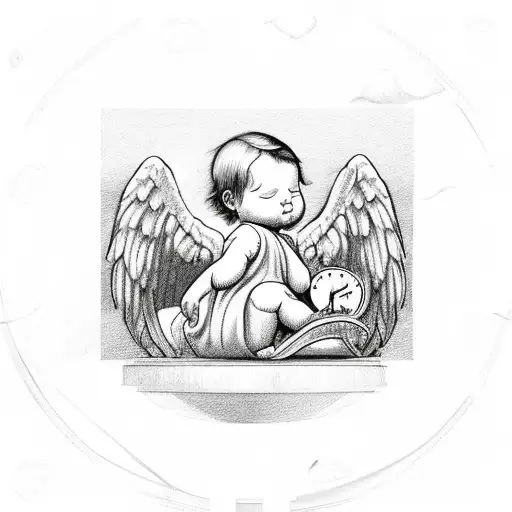 Baby Angel Sleeping On Top Of A Clock