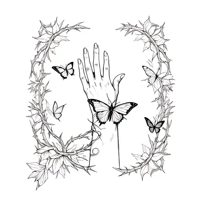Wrapp Around Wrist With Thorns And Butterflies Around