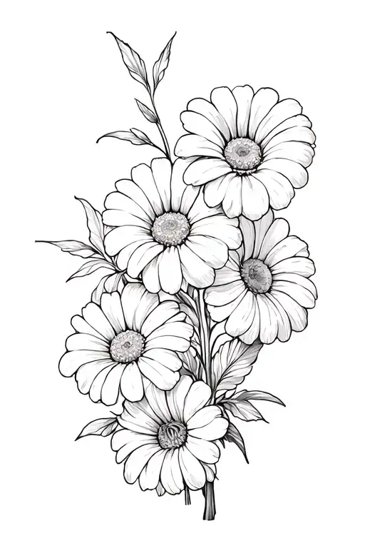 Bouquet Of Flowers Consisting Of 3 Daisies And A Morning Glory