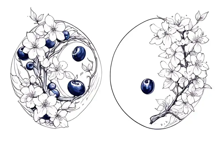 Ying And Yang Shape Made Of Prunes On A Side And Cherry Blossoms On The Other