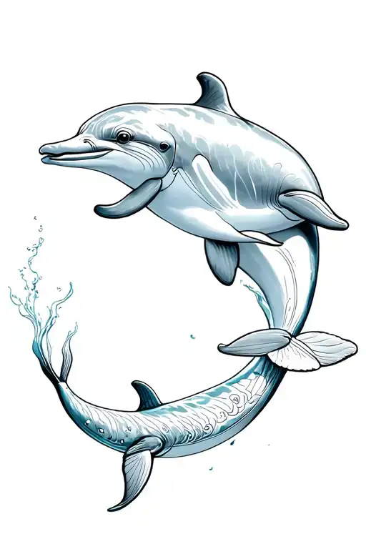 Small And Big Dolphin Swimming Together