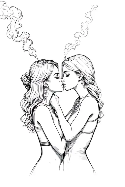 Girls Smoke Kissing Each Other