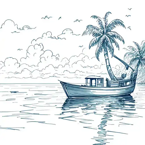 Palm Tree Sky Water Boat