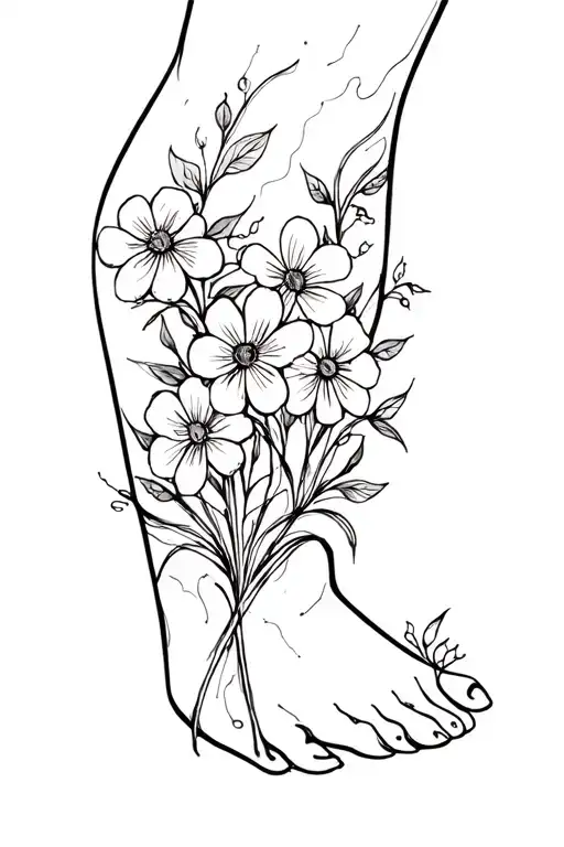 Tattoo On The Leg With Flowers And Stems Elegant Small Elongated