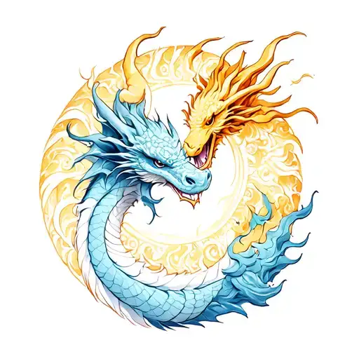 Dragon And Sun Hug Each Other