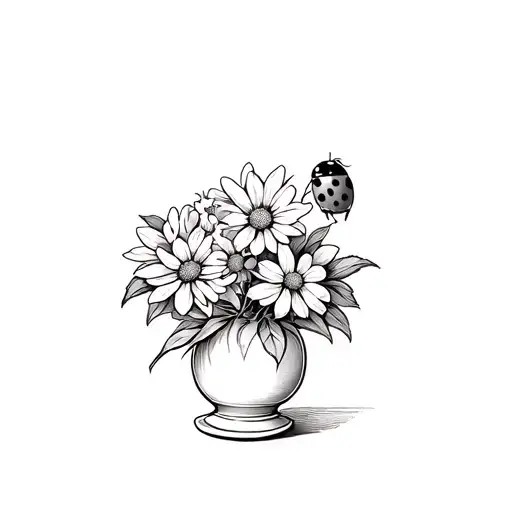 Ladybug On A Flower In A Pretty Vase