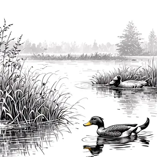 Pond Scene With Dog Chasing Duck