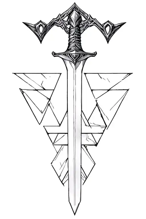 Sword With Geometric Triangles Overlapping Bottom Of Blade