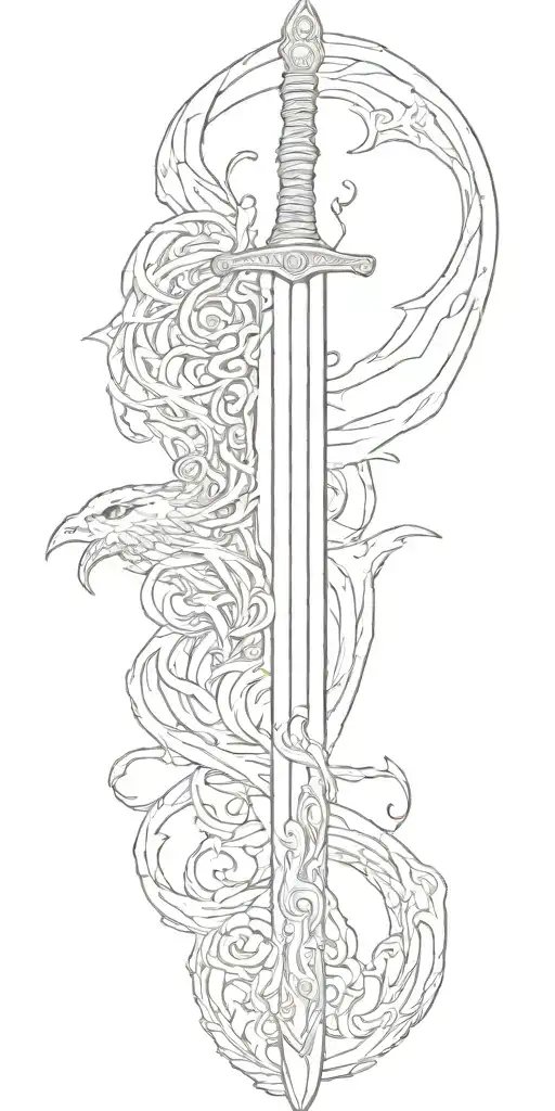 A Simple Long Sword With A Dominant Single Wing Left One