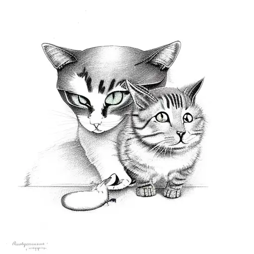 Cat With Rabbit Catch Pisces Under Willows Where Is Sitting Crow