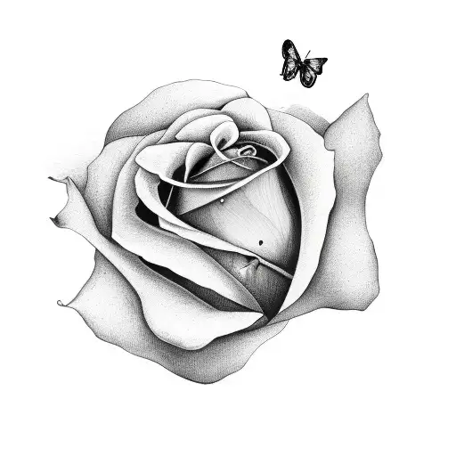 Woman With Butterfly Over Her Eye And A Rose Background