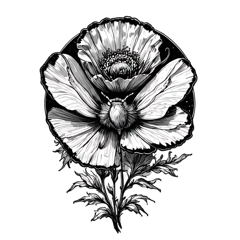 Moth And Wild Poppy Flower Growing