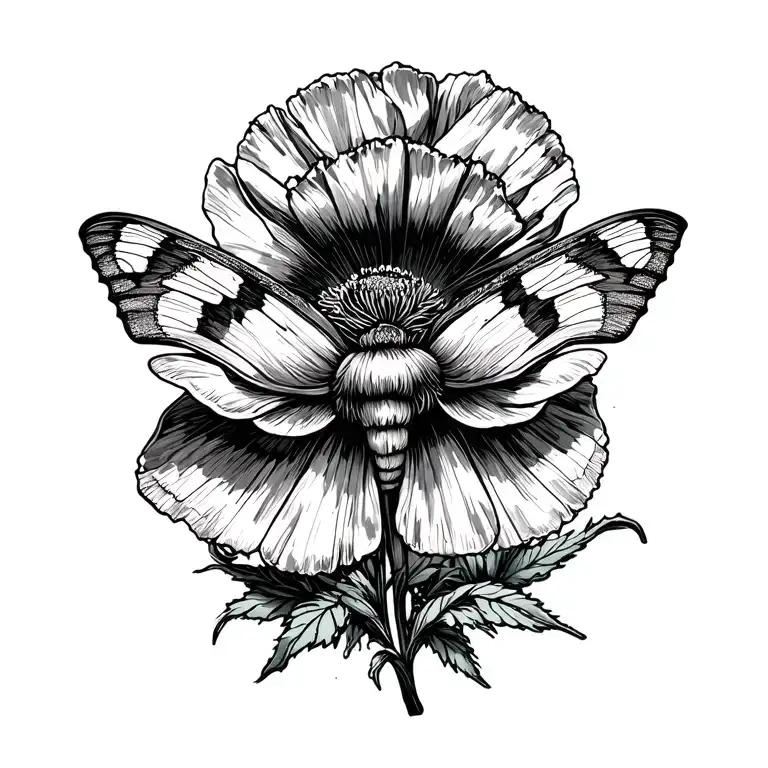 Moth And Wild Poppy Flower Growing