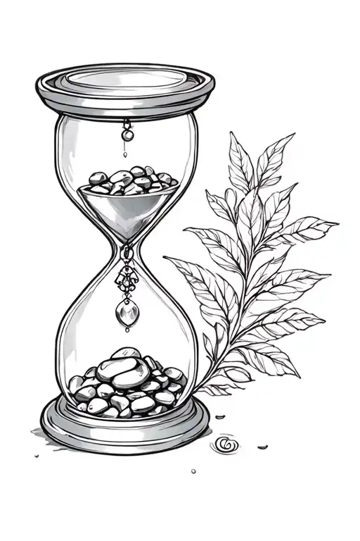 A Hourglass With Jewelry And Pebbles