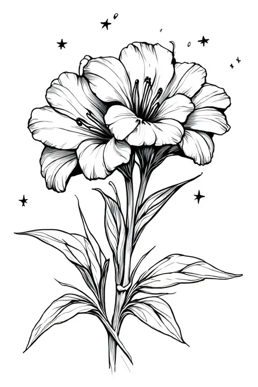 Lines And Flowers Of Alstromeria With The Addition Of Thick Lines And Stars