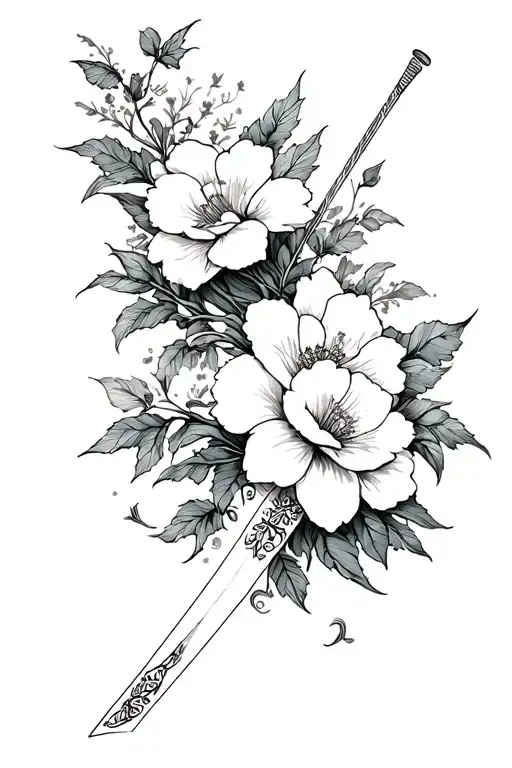 Katana And Flowers