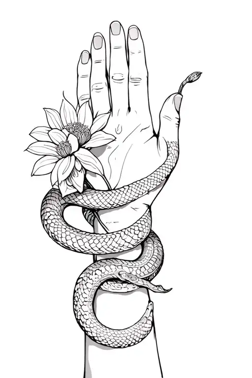 The Snake Wraps His Hand With Flowers