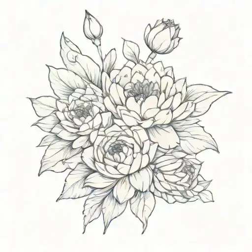 Carnation And Water Lily Bouquet Tattoo Inspired