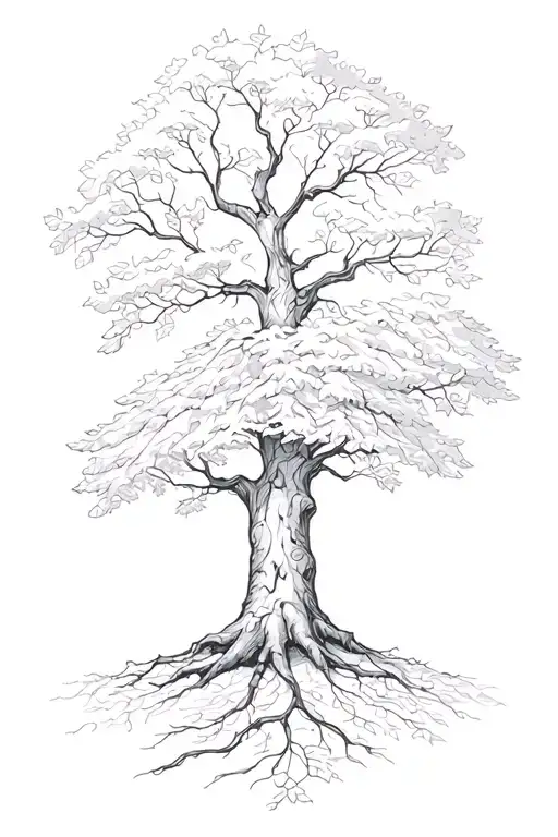 Oak Tree With Trunk And Leaves Growing