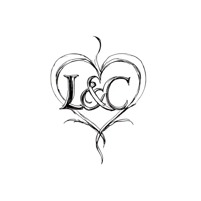 L & C Intertwined With 2 Hearts