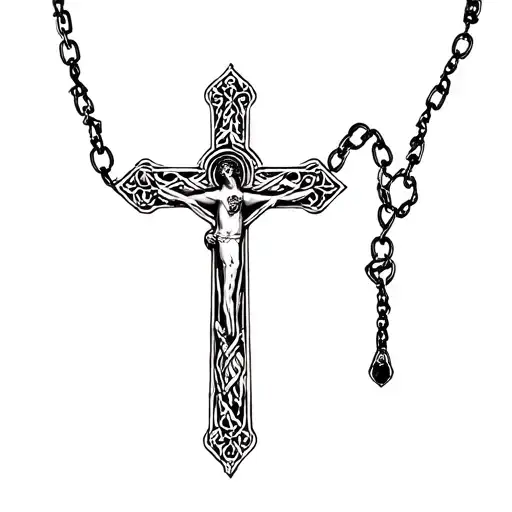 Rosary With Chain Links And Gothic Cross