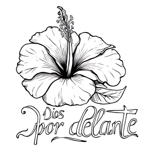 A Hibiscus Flower Turning Into Letters Saying Dios Por Delante