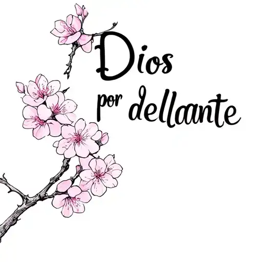 A Cherry Blossom Flower Stem Growing And Saying Dios Por Delante
