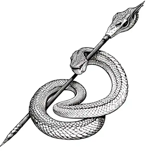 Snake Coiled Around A Wand