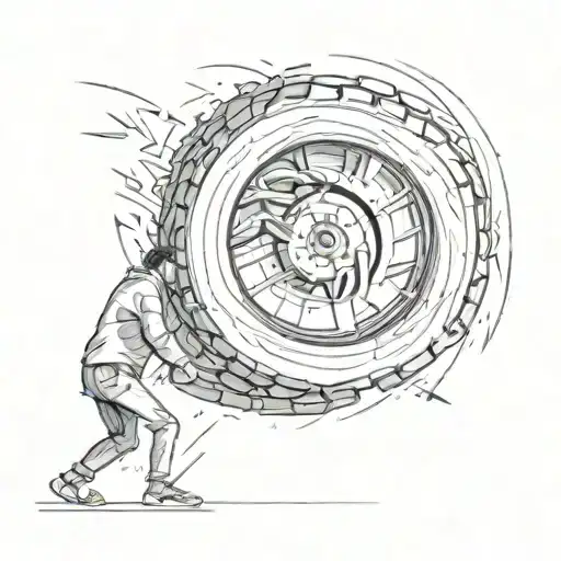 Man Coming From A Stack Of Tires Spinning Around A Co