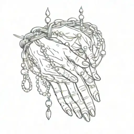 Preying Hands With Rosary Beads Intertwined